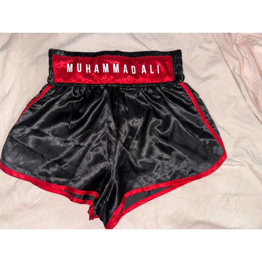 Ali‎ Muhammad black and red satin look boxing shorts size small.